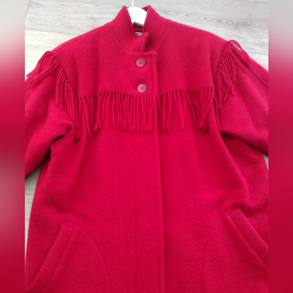 VINTAGE PRISTINE Woolrich Fringe Wool Alpaca Red Coat Jacket Size Medium
